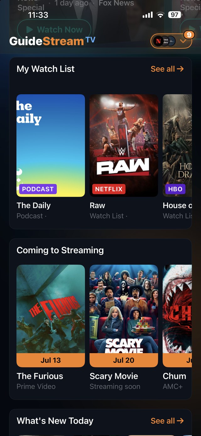 My Watch List and Coming to Streaming